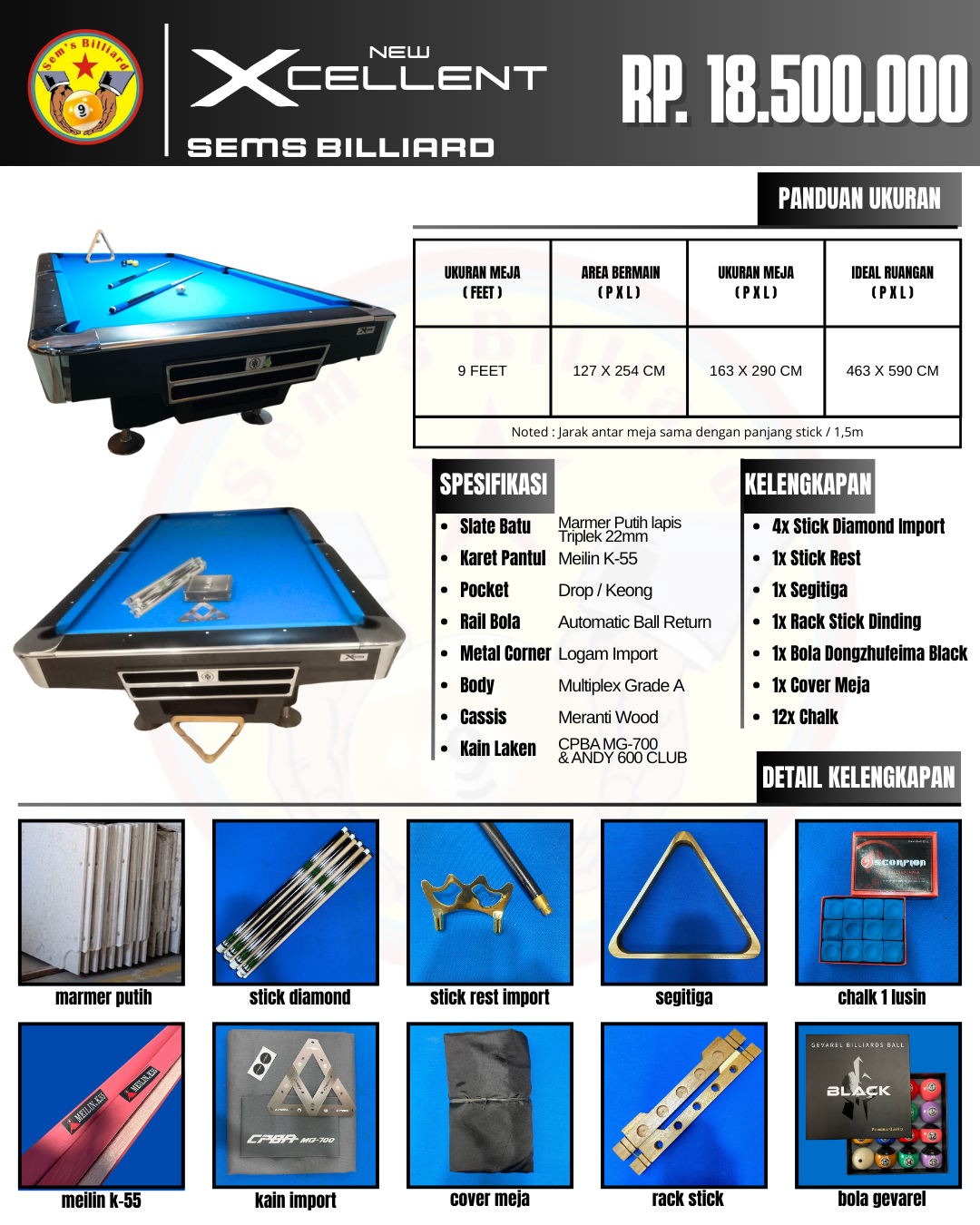 Meja Billiard New Xcellent 9 ft - Gambar 2