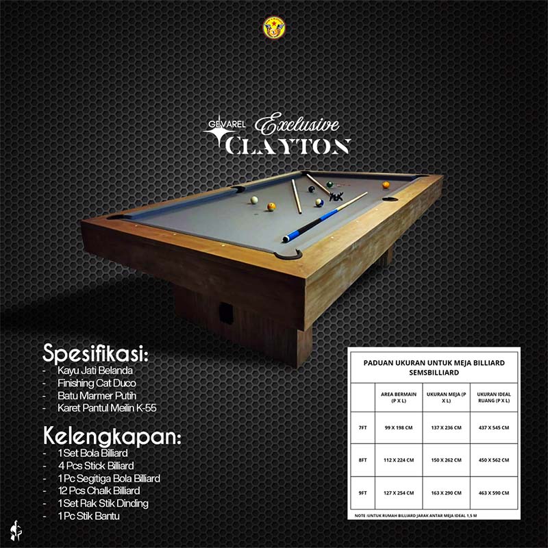 Meja Billiard Gevarel Exclusive Clayton - Gambar 2