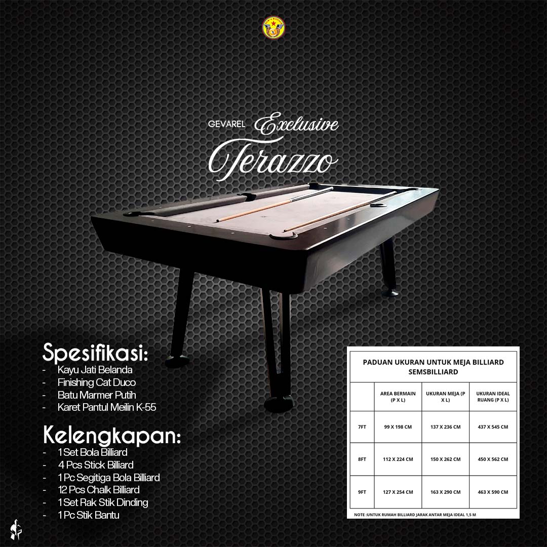 Meja Billiard Gevarel Exclusive Terazzo - Gambar 2