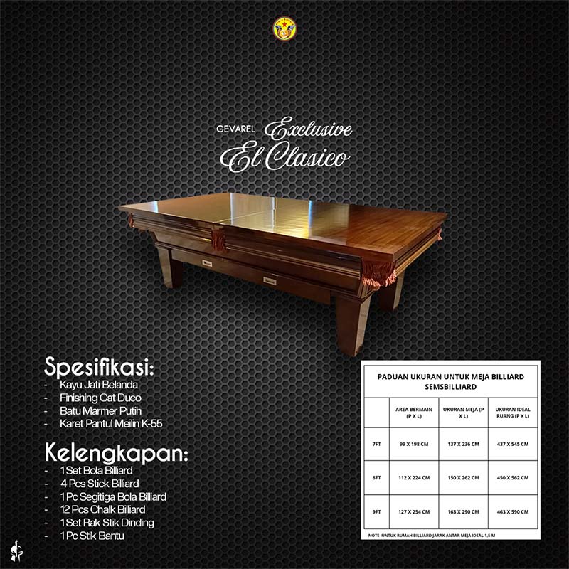 Meja Billiard Gevarel Exclusive El Clasico - Gambar 2